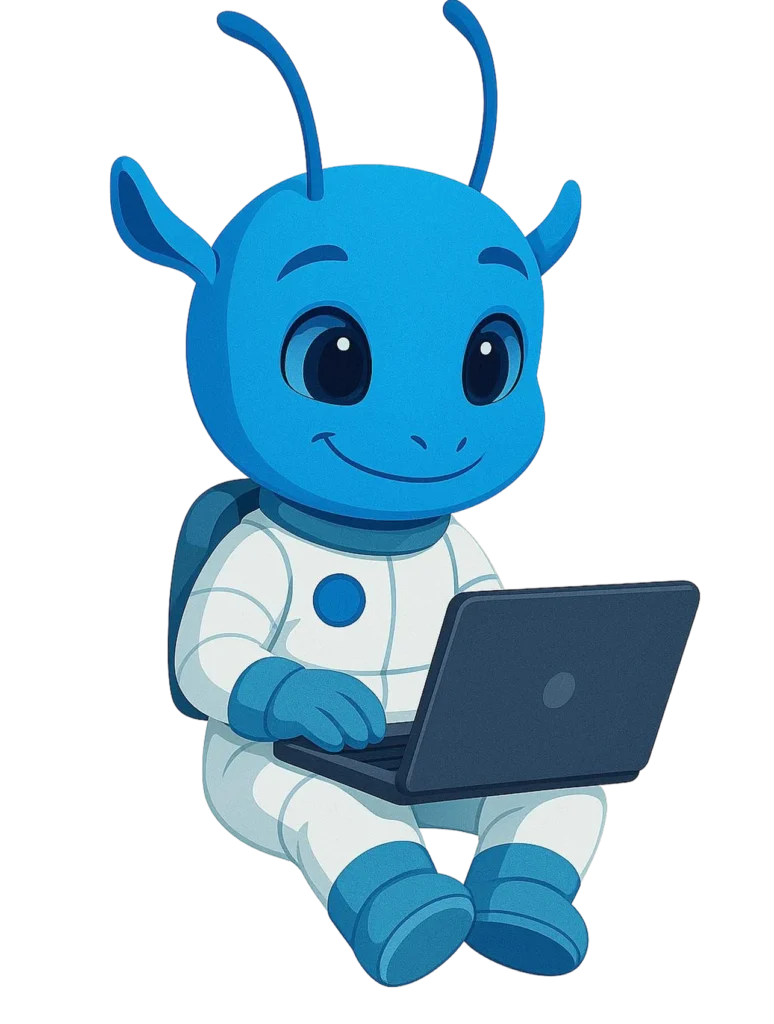 crazore brand character using a laptop mountain sitting 1